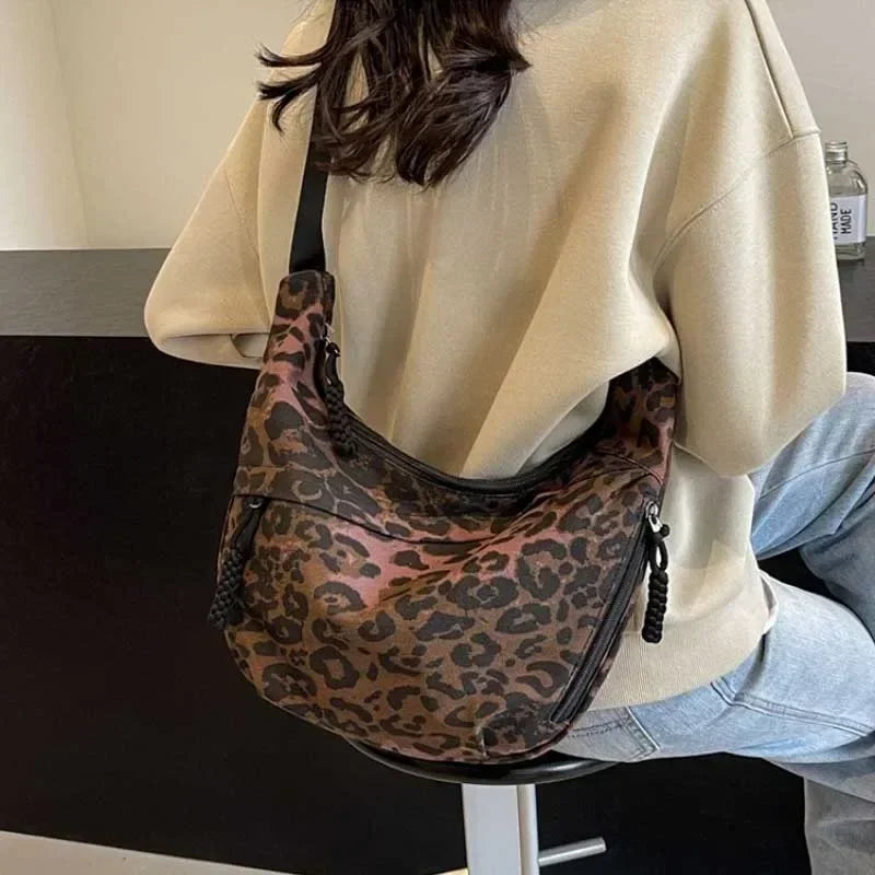 Leopard Print Corduroy Crossbody Bag