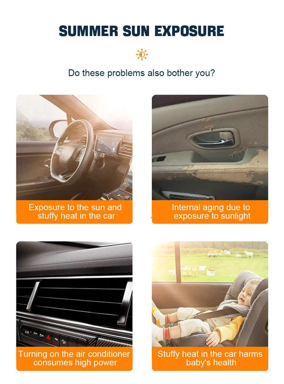 Summer sun exposure protection for cars showing various shades and heat concerns