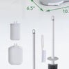 A set of toilet brush and plunger with a ventilation design holder shown next to measurements.