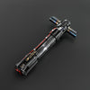 A black metal hilt lightsaber with motion control features and sound fonts displayed against a dark gray background.