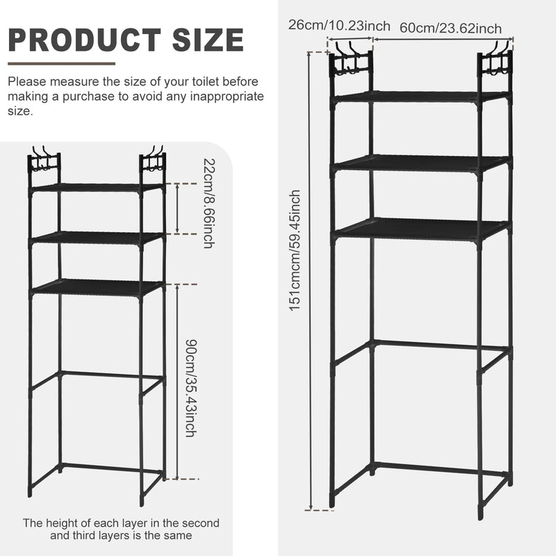 3-Tier Over-the-Toilet Storage Rack with Hooks