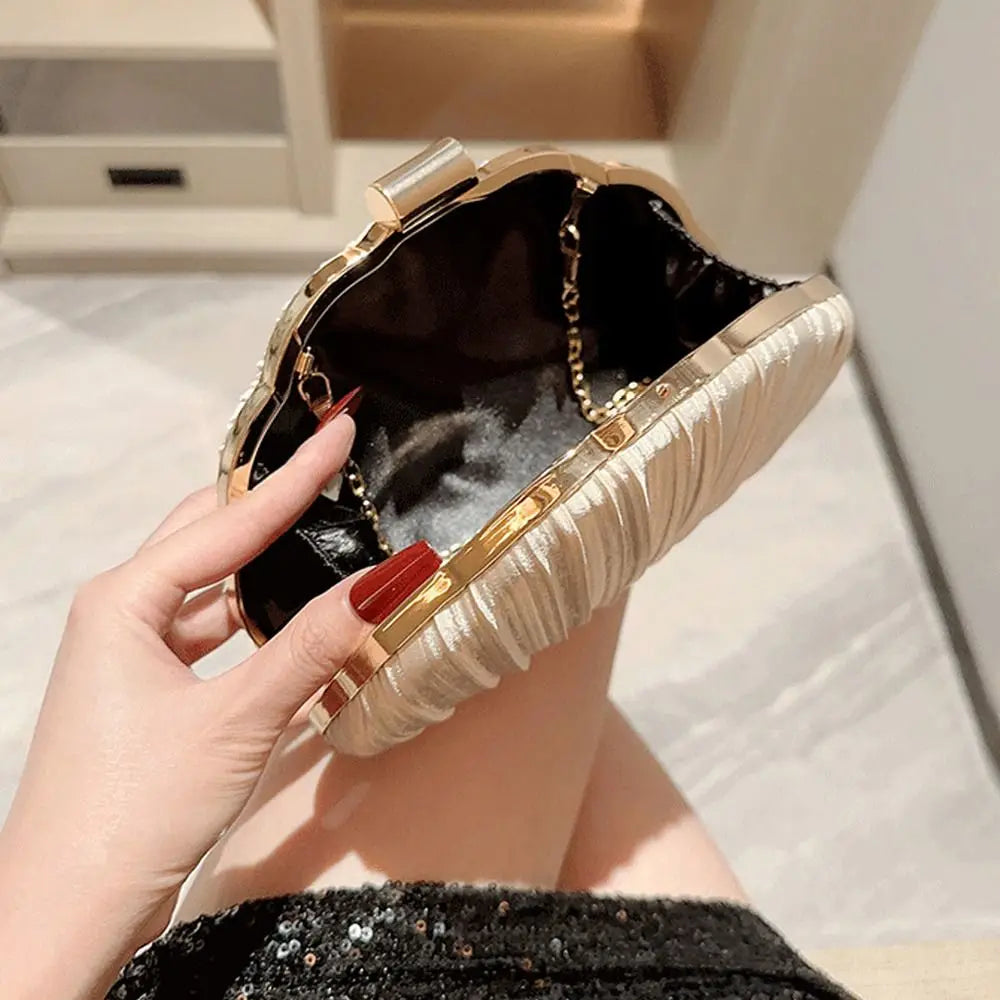 Elegant Pleated Evening Clutch with Chain Strap