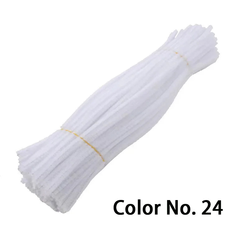 A bundle of white chenille craft stems, color no. 24, for DIY projects.