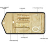 A beige foldable waterproof jewelry roll featuring magnetic closures, ring rolls, zipper bags, and storage for earrings, neck