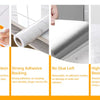 Various shots demonstrating the ease of use, strong adhesive backing, no glue left, and high temperature resistance of self-a