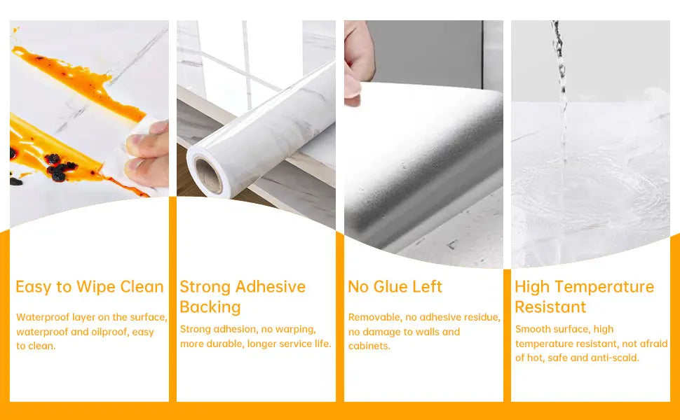 Various shots demonstrating the ease of use, strong adhesive backing, no glue left, and high temperature resistance of self-a