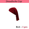 A deep red dreadlocks cap is shown, folded or draped.