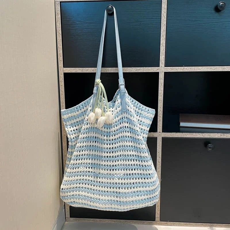 Hand-Knitted Cotton Tote Bag