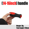 A hand is holding a black and red flat file with a 14-16 inch handle, weighing 78g and having a total length of 120mm.