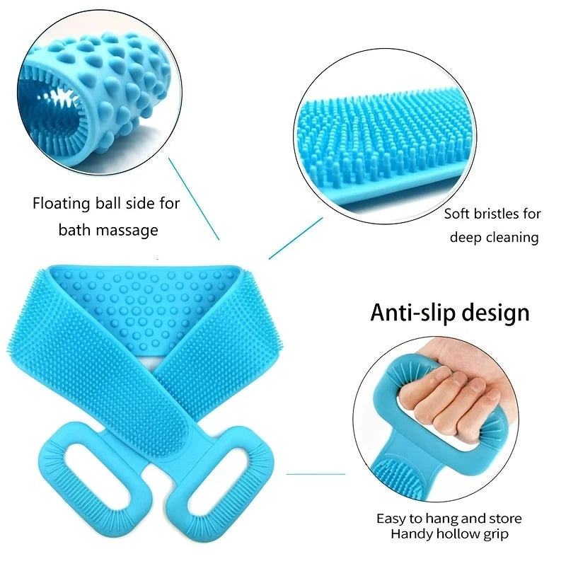 Silicone Body Scrubber with Long Handle and Strap