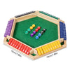 Wooden shut the box dice game with a hexagonal board and colored dice inside