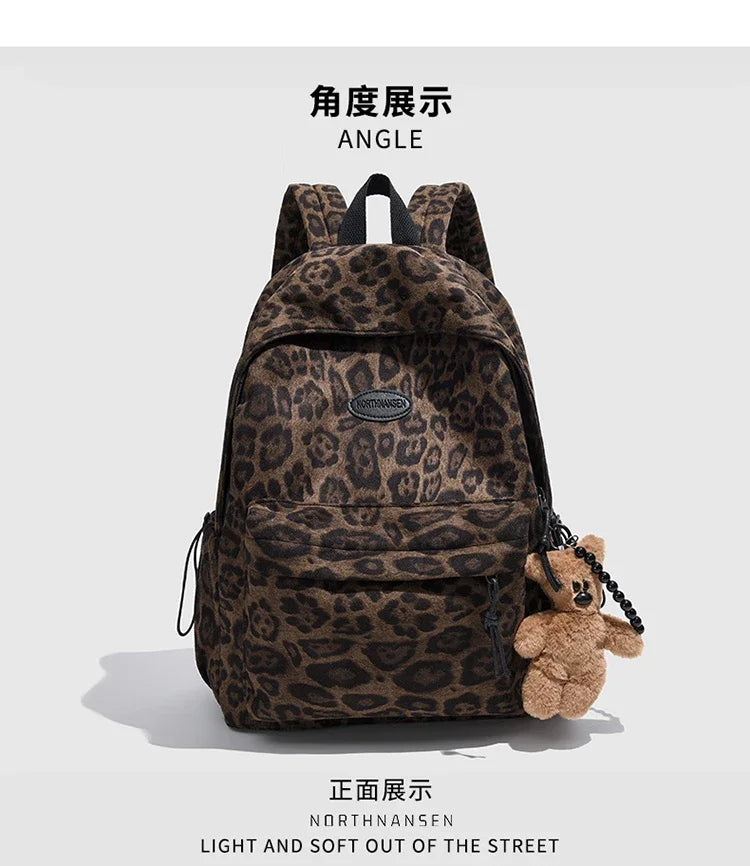 Leopard Print Casual Backpack for School & Daily Use