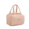 A light pink insulated reusable lunch bag with carrying handles and a zippered compartment.