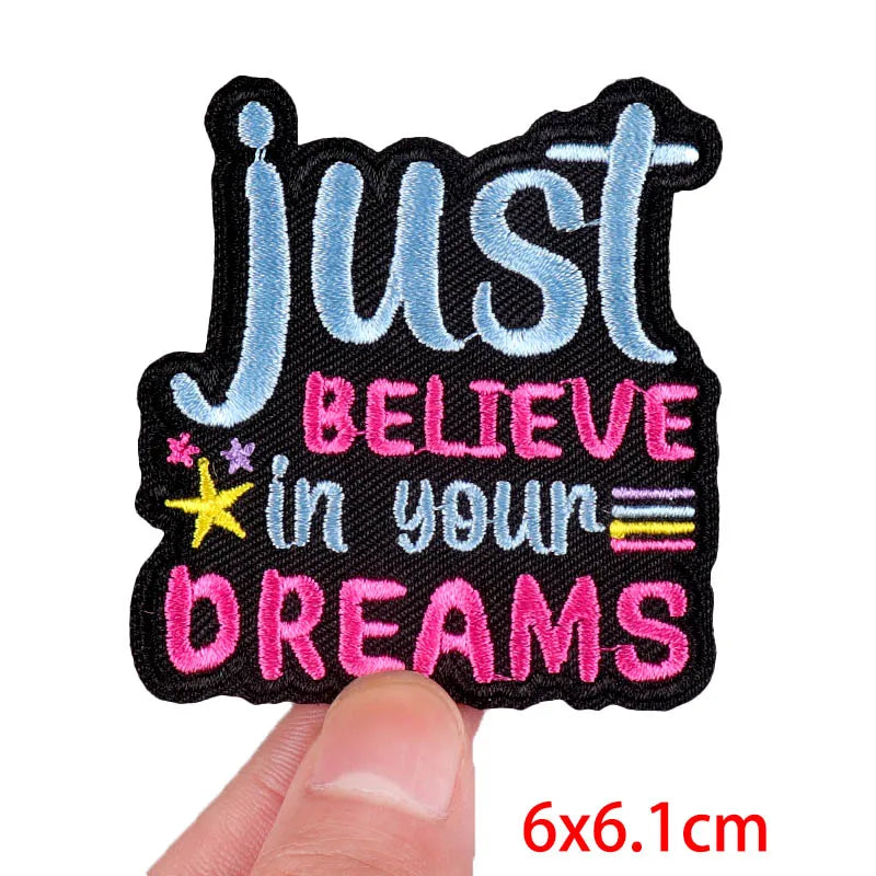 Encouraging Embroidered Iron-On Patches for Jackets, Jeans & Bags