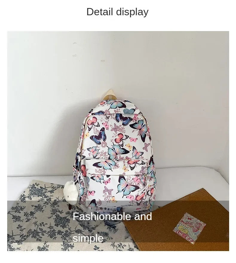 Butterfly Print Canvas Backpack for Women