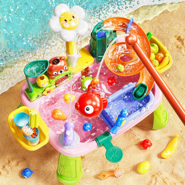 Interactive Water Play Table with Electric Faucet & Fishing Game