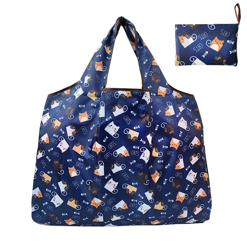 Foldable Nylon Reusable Shopping Bag with Floral Print