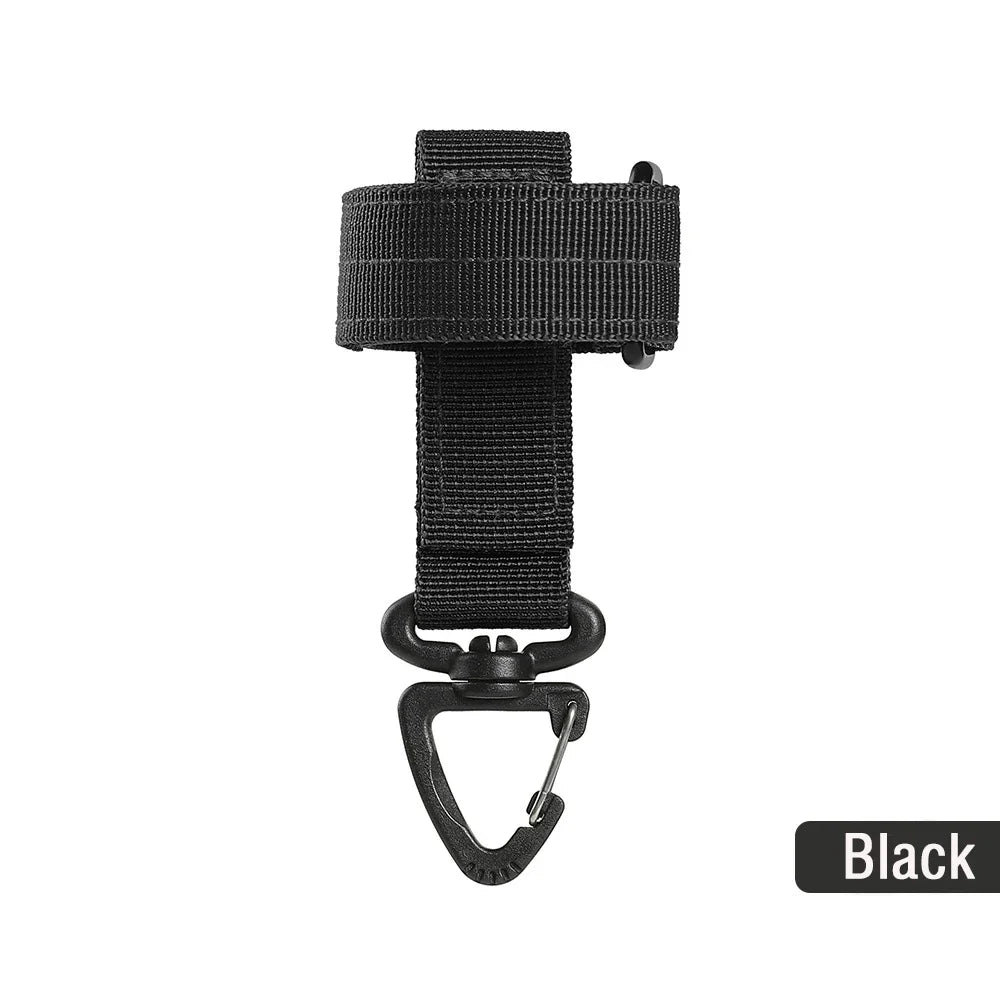 Black nylon glove hook with an adjustable clip.