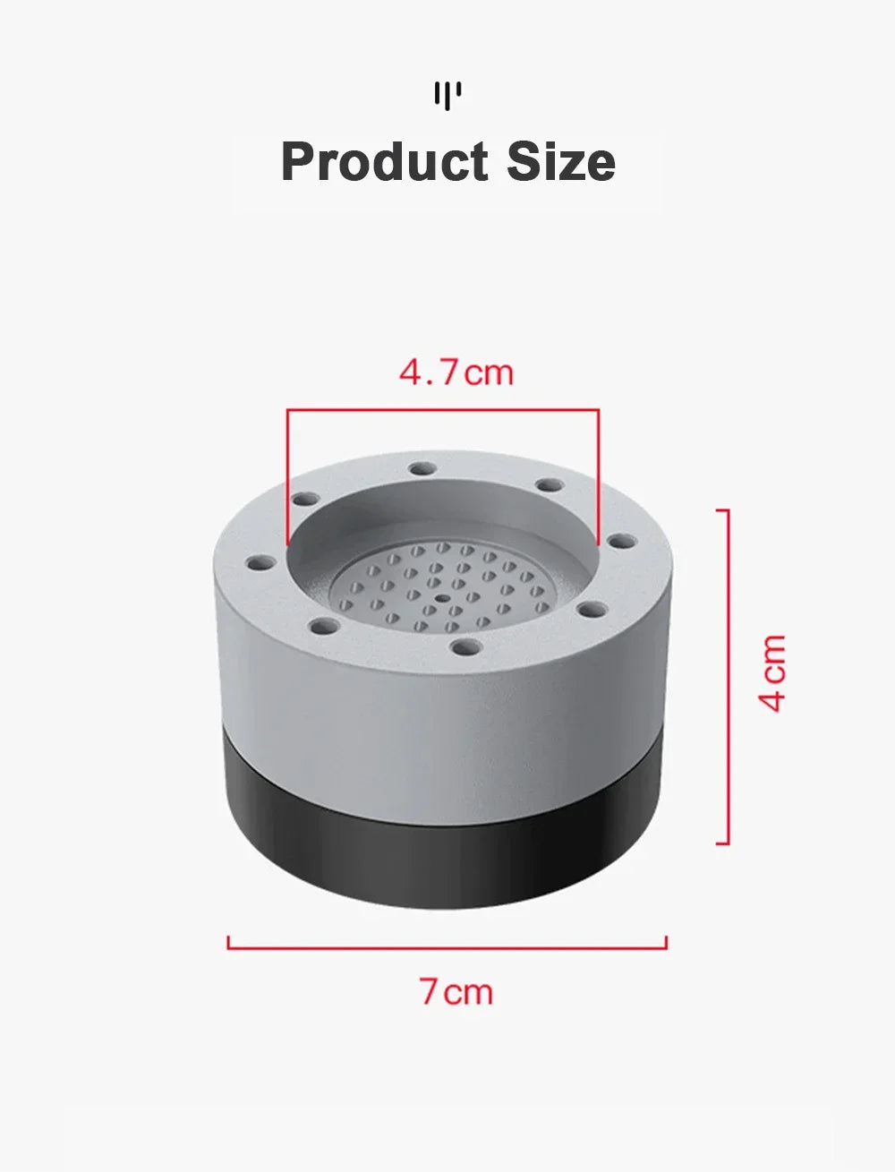 Top view of a round silicone pad with a central grid, measuring 7cm in diameter and 4cm in height.