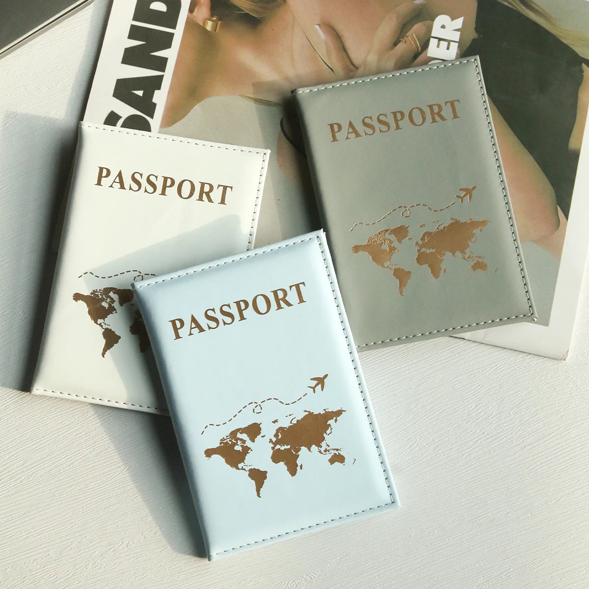 World Map Passport Holder with Card Slots