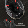 Black full-face motorcycle helmet showing removable breathable lining and padding.