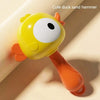A yellow duck sand hammer toy with a large eye and orange body is shown against a light background.