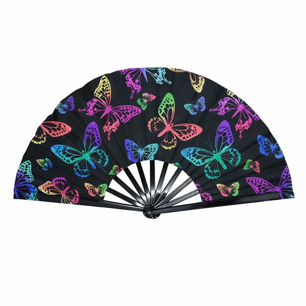 Holographic Folding Hand Fan with UV Glow Effect