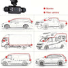 Diagrams showing various vehicle types and a camera unit for a 4-Channel WiFi Dash Cam.