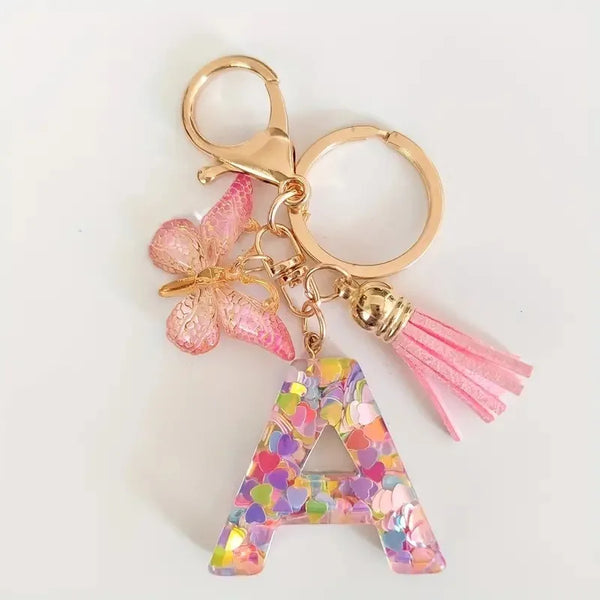 Pink Glitter Butterfly Keychain with Tassel
