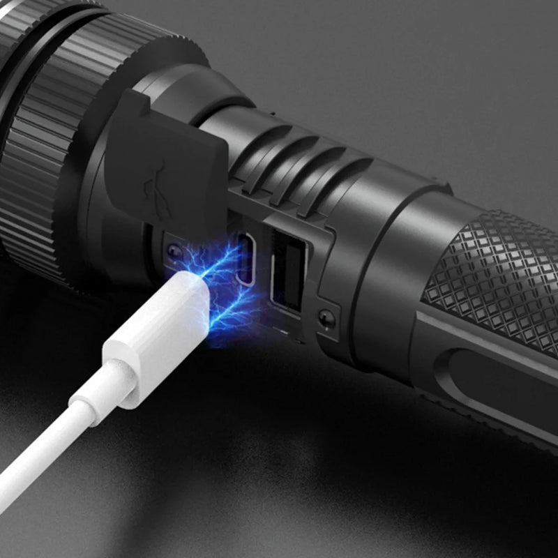 Rechargeable LED Flashlight with Zoom and Battery Display