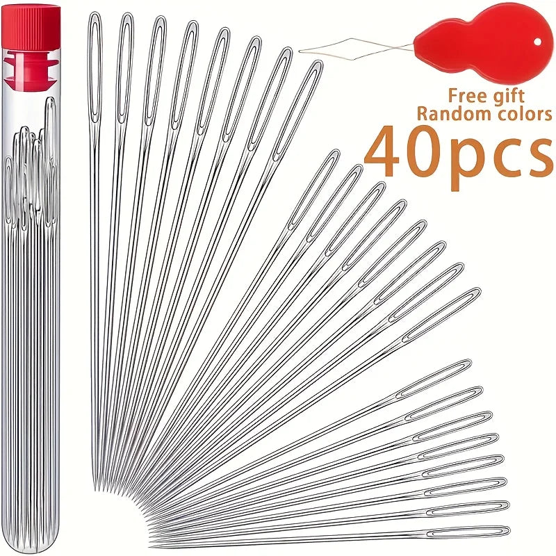 Stainless Steel Sewing Needles with Large Eyes for Yarn & Leather (40-Piece Set)