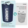 Comparison image showing a navy blue laundry bag versus a white checkered laundry basket.