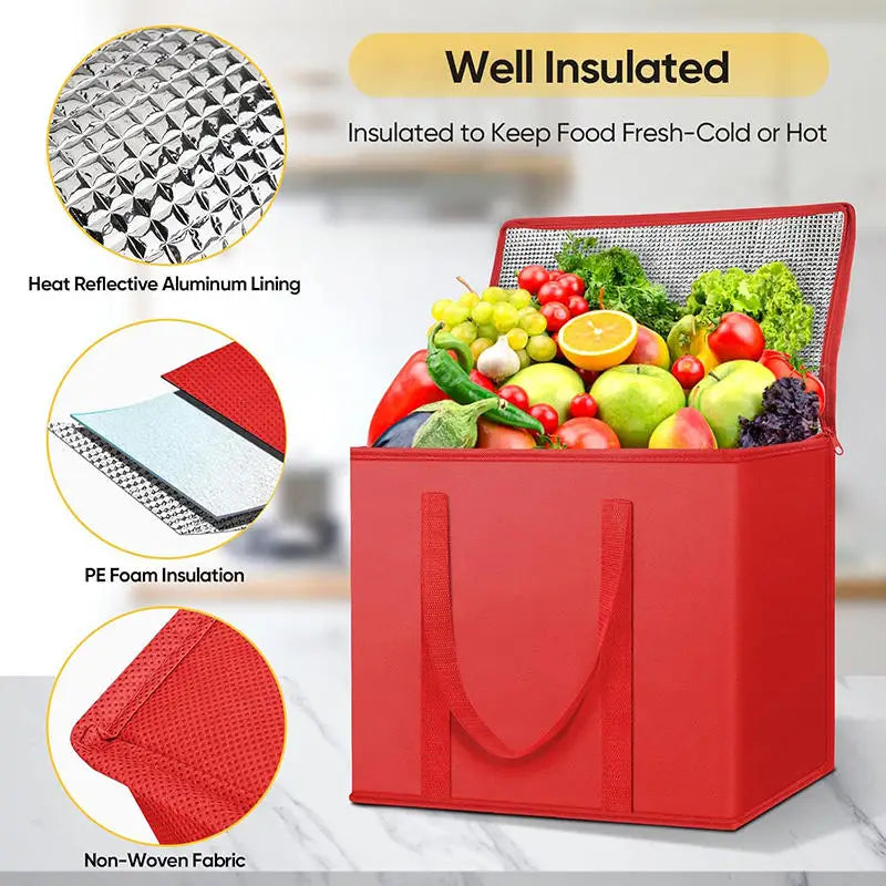 Large Capacity Insulated Grocery Bag – Foldable & Reusable Thermal Cooler Tote