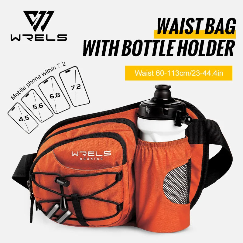 Orange Wrels Rucking waist bag with a bottle holder shown in a close-up view.