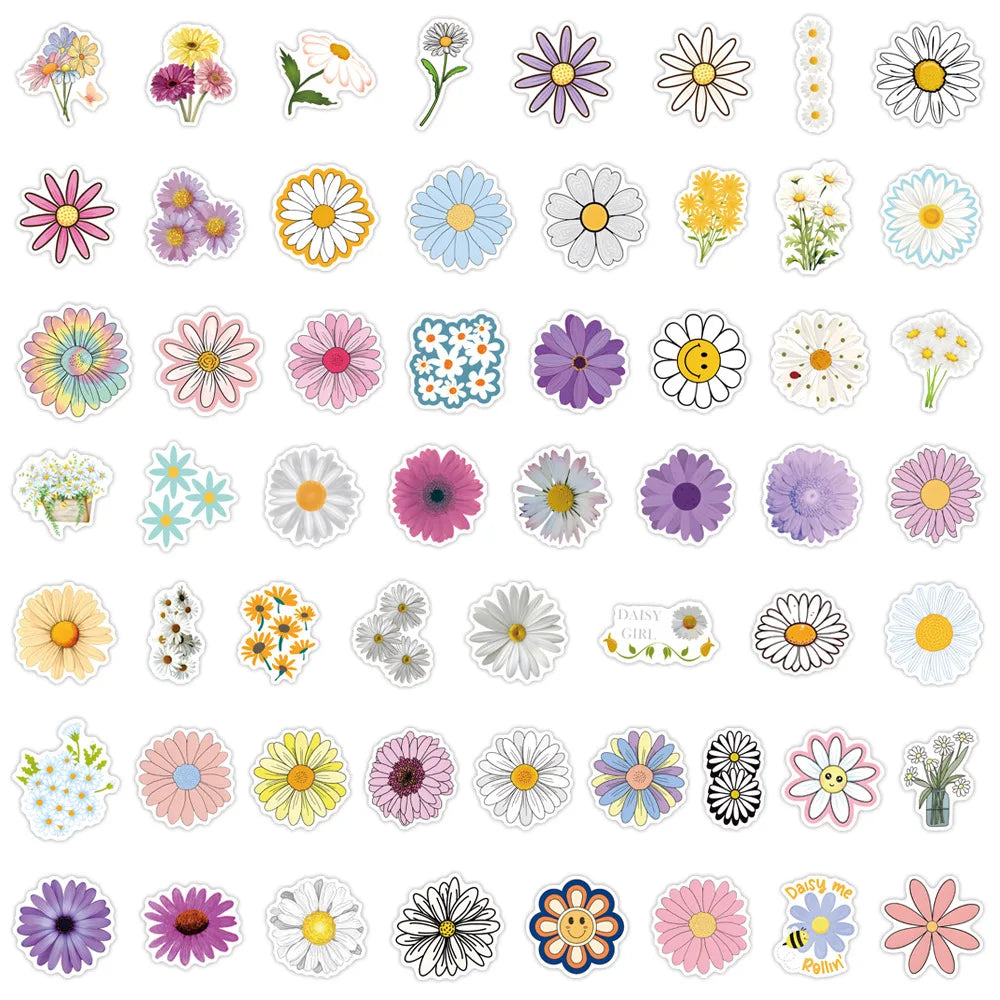 Waterproof Daisy Flower Sticker Pack for DIY Decor