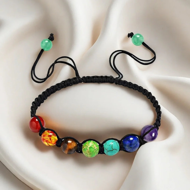 Natural Stone Chakra Bracelet with Adjustable Braided Cord