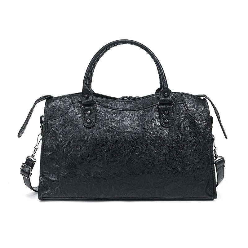 Vintage PU Leather Tote Bag with Crossbody Strap