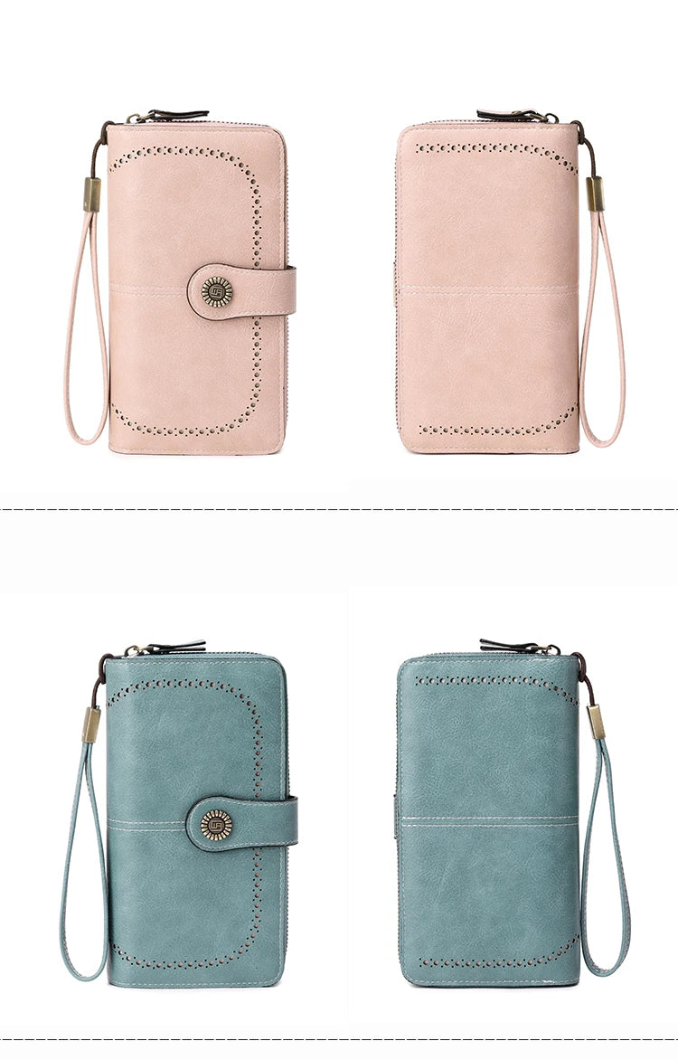 Vintage RFID-Blocking Large Capacity Wallet with Wrist Strap