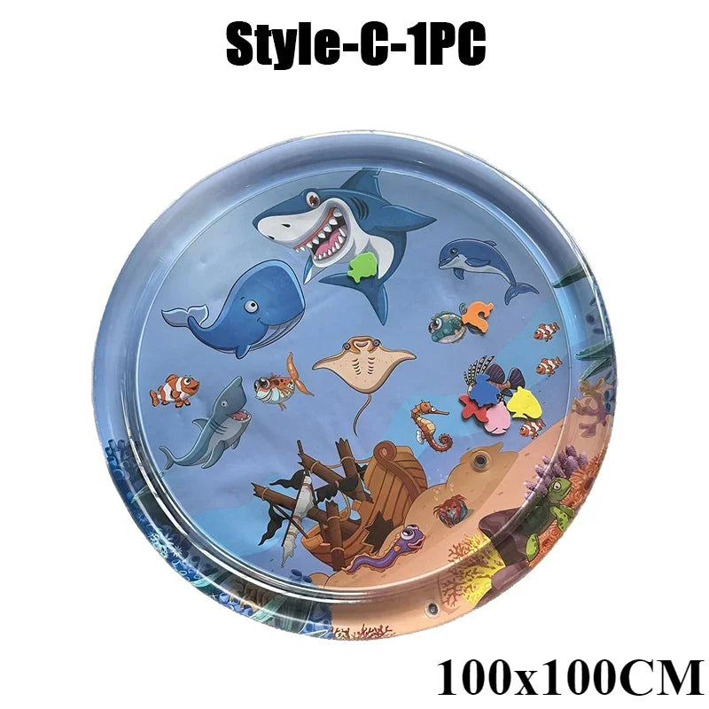A circular silicone play mat featuring various sea creatures and marine life for sensory development.