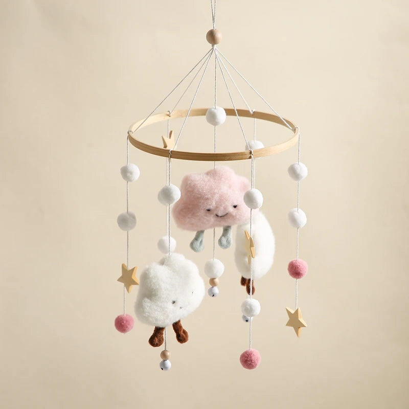 Wooden and Felt Crib Mobile with Cloud and Star Rattles