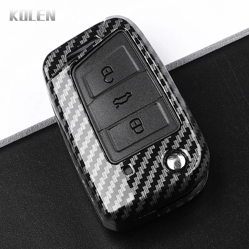 Carbon Fiber Car Key Case Cover for VW, SEAT & Skoda