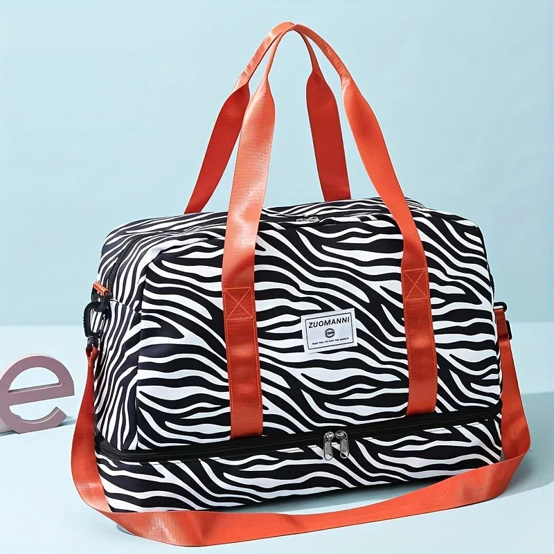 Animal Print Travel Duffle Bag with Shoe Compartment
