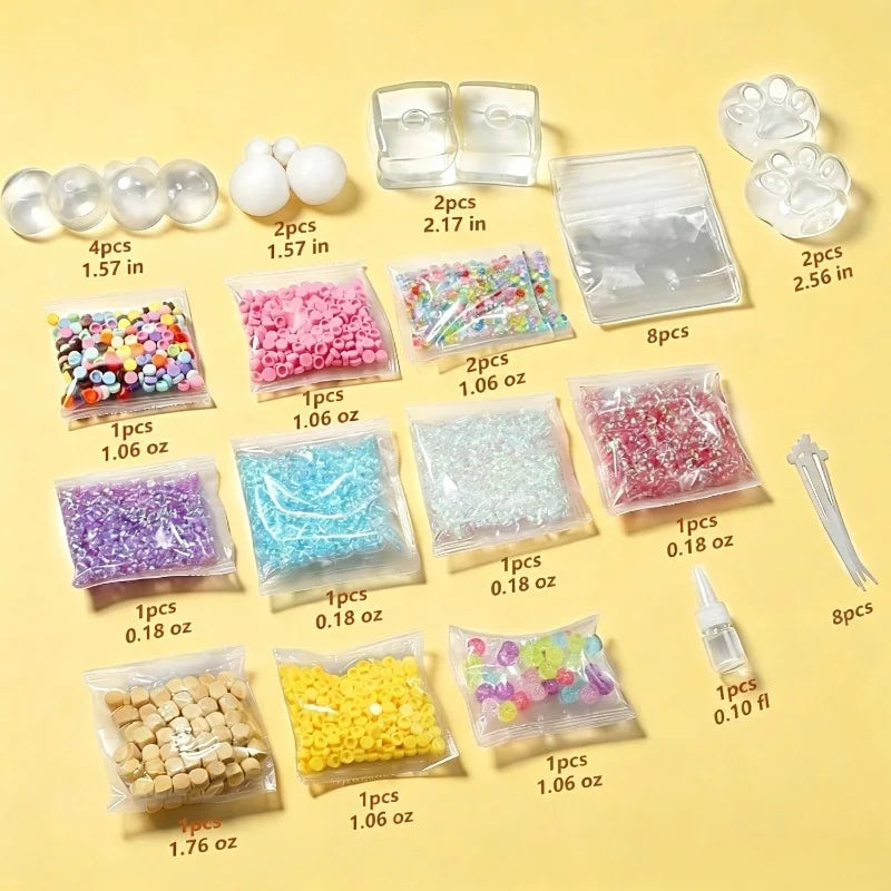 A collection of colorful, translucent, and opaque stress relief squeeze balls in various sizes and colors packaged for DIY us