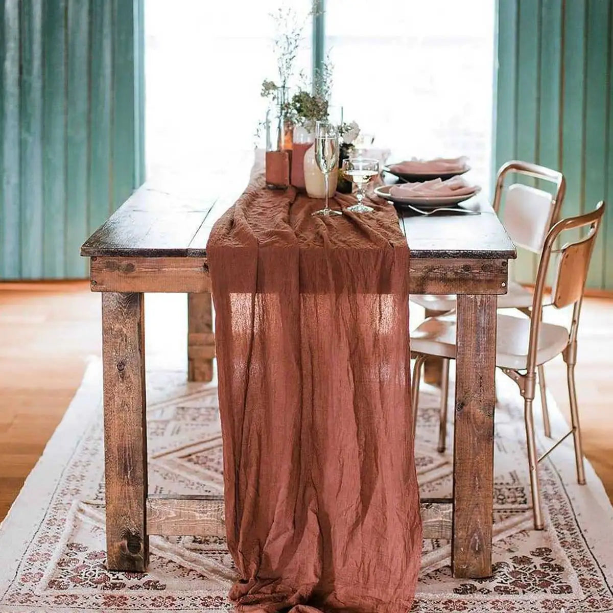 Semi-Sheer Gauze Table Runner in Sage