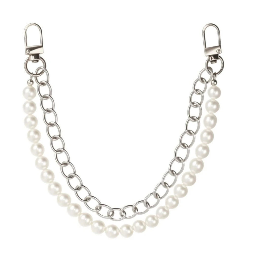 Elegant pearl and gold purse chain with a lobster clasp and chain links