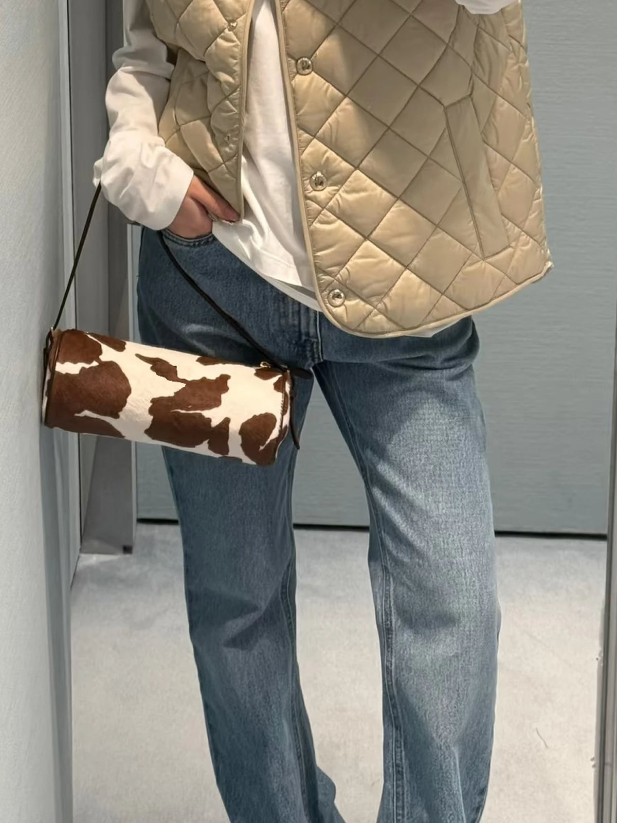 Vintage Y2K Vegetable-Tanned Leather Cylinder Bag