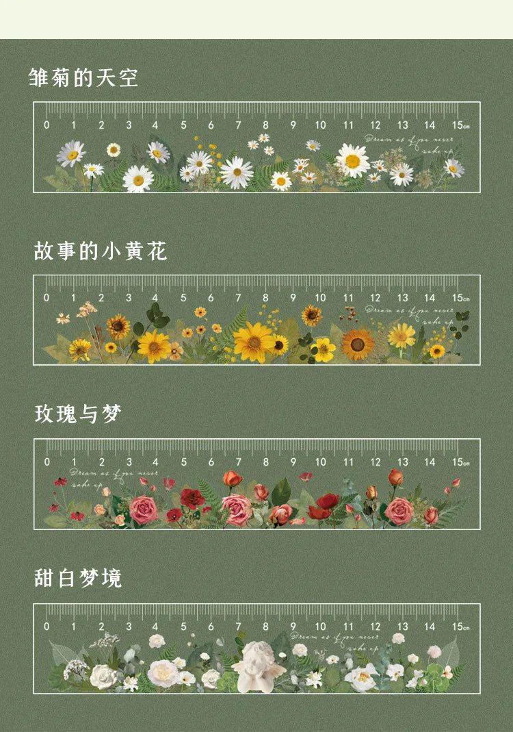 15cm Floral Design Ruler - Daisy & Rose Pattern Measuring Tool