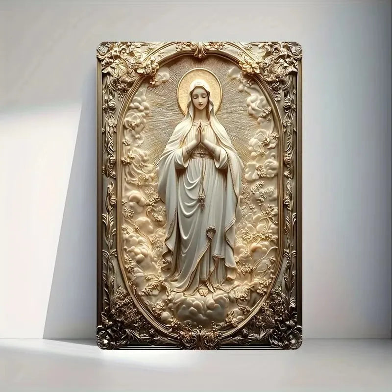 Vintage Aluminum Wall Art – Our Lady of Guadalupe Retro Sign