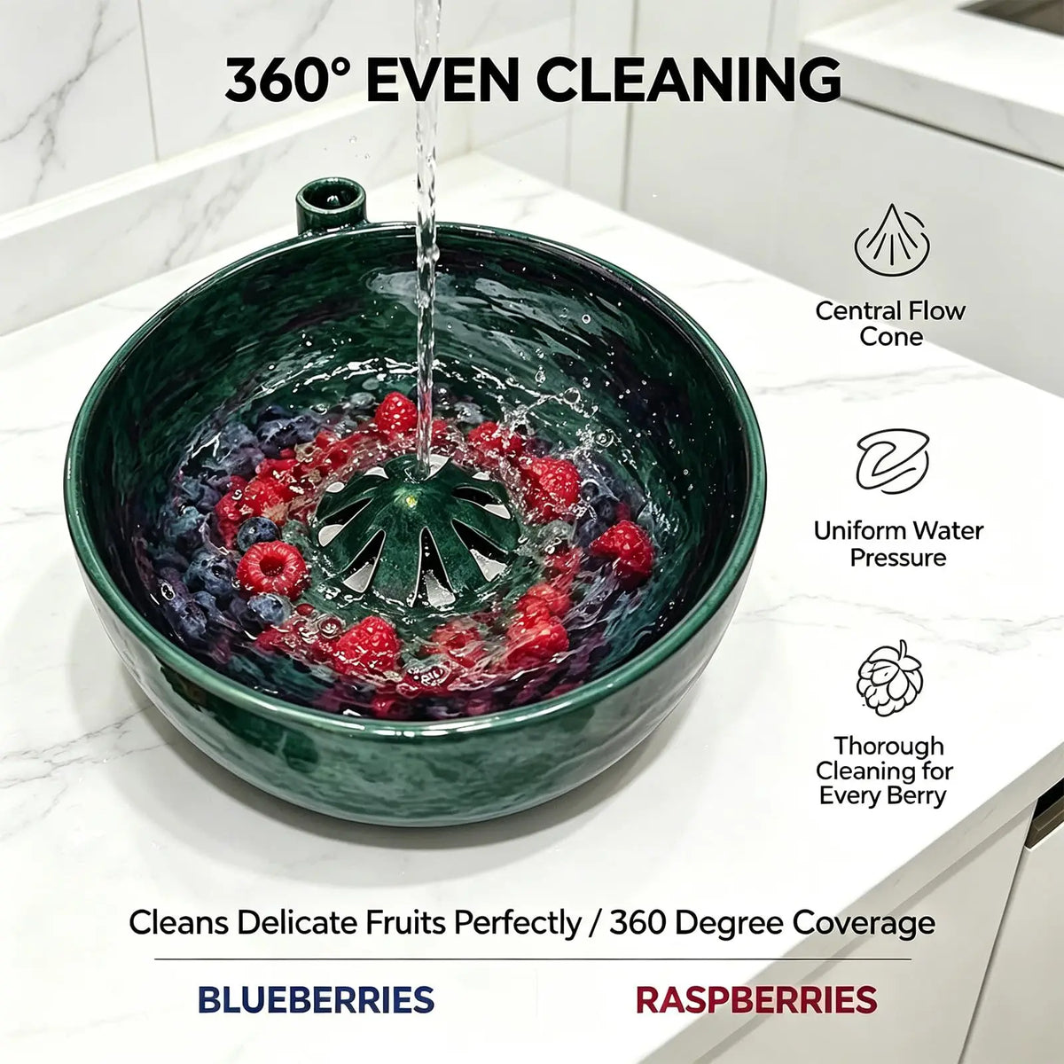 Self-Spinning Fruit & Vegetable Washer Bowl with Drain Holes