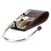 A brown leather tool holster featuring a steel J-hook for securing tools.